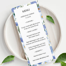 Blue Whimsical Watercolor Garden Wedding Menu Menükarte