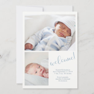 Blue Whimsy Zwei Foto Baby Birth Ankündigung