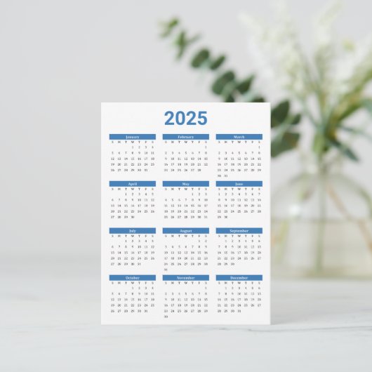 Blue & White 2025 Jahr auf einen Blick Postkarte (Stehend Vorderseite)