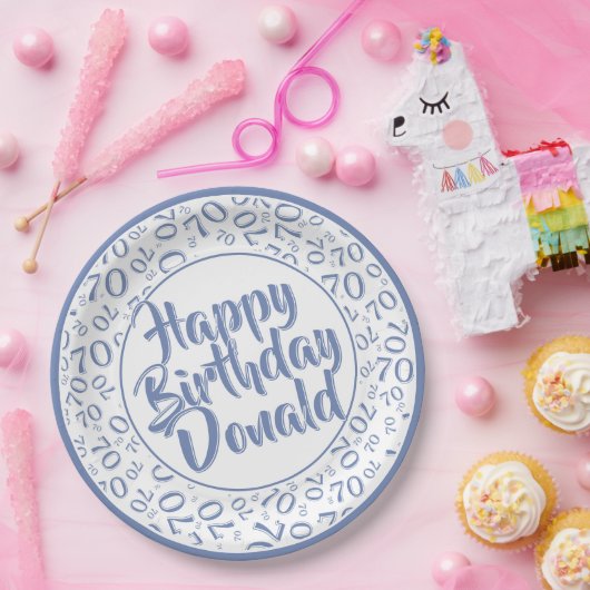 Blue/White 70th Random Number Pattern Pappteller (Party)