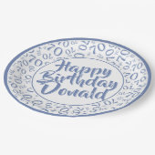 Blue/White 70th Random Number Pattern Pappteller (Schrägansicht)