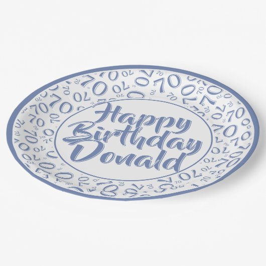 Blue/White 70th Random Number Pattern Pappteller (Schrägansicht)