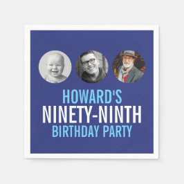 Blue white 99. drei Fotos Geburtstagsparty Serviette