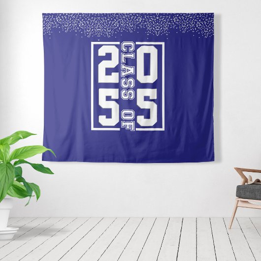 Blue White Abschluss Class of Sporty Typografy Wandteppich