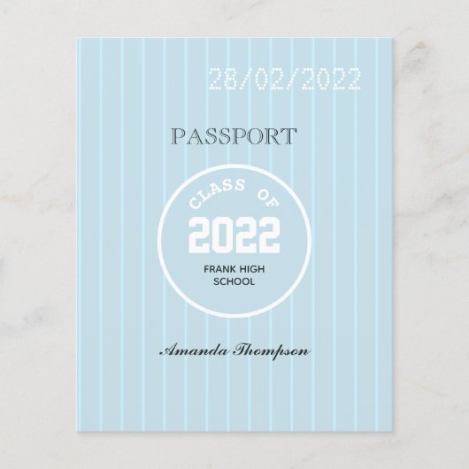 Blue & White Abschluss Passport Foto Einladung Flyer (Vorne)
