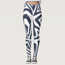 Blue White Abstrakt Zebra Print Frauen Leggings