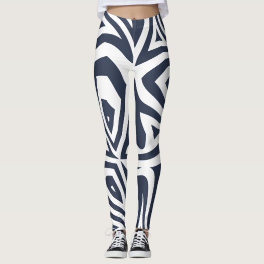Blue White Abstrakt Zebra Print Frauen Leggings (Vorderseite)