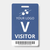 Blue White Add Your Logo Bar Code Besucher Ausweis (Vorderseite)