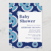 Blue & White African Wax Print Baby Dusche Einladung (Vorne/Hinten)