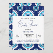 Blue & White African Wax Print Baby Dusche Einladung (Vorne/Hinten)