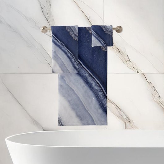 Blue White Agate Marble Badhandtuch Set