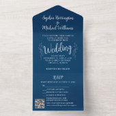 Blue White All in One Wedite Invite Botanical All In One Einladung (Innen)