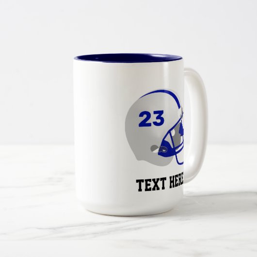 Blue & White American Football Helmet Zweifarbige Tasse (VorderseiteRechts)