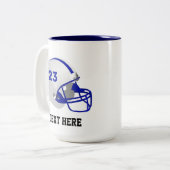 Blue & White American Football Helmet Zweifarbige Tasse (Vorderseite Links)