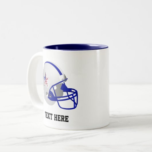 Blue & White American Football Helmet Zweifarbige Tasse (Vorderseite Links)