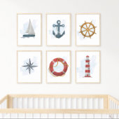 Blue White Anchor Nautical Ocean Theme Poster