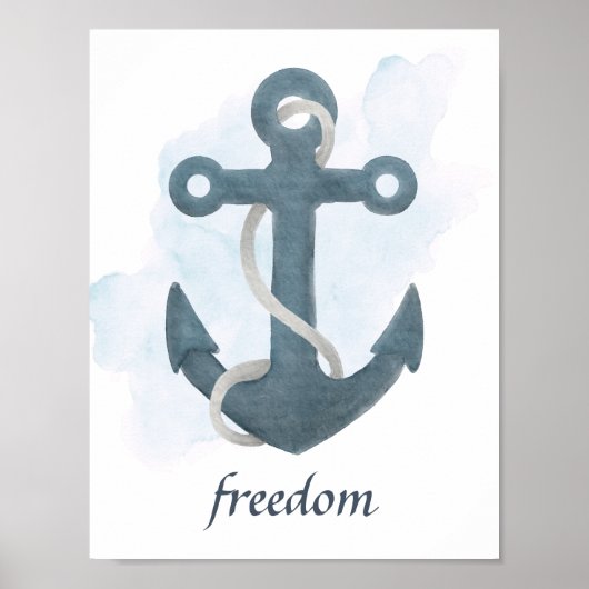 Blue White Anchor Nautical Ocean Theme Poster (Vorne)