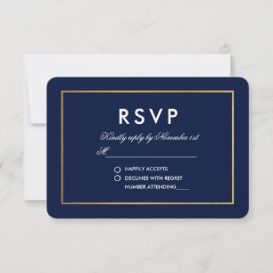 Blue White and Gold RSVP Card Karte
