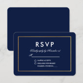 Blue White and Gold RSVP Card Karte (Vorne/Hinten)