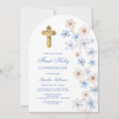 Blue White Anemones Arch First Communion Einladung (Vorderseite)