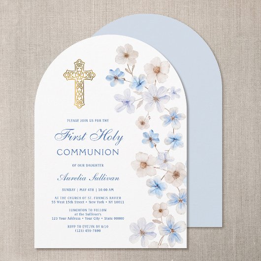 Blue White Anemones Arch First Communion Einladung