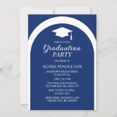Blue White Arch High School Graduation Cap Einladung (Vorderseite)