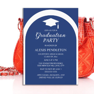 Blue White Arch High School Graduation Cap Einladung