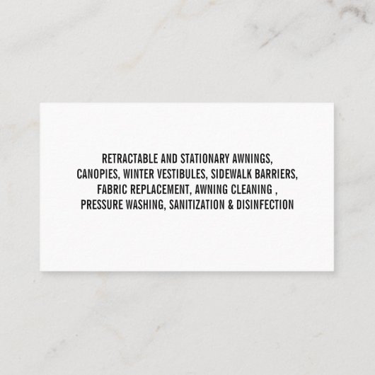 Blue White Awning Services Reinigung Beruflich Visitenkarte (Rückseite)