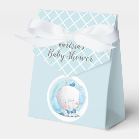 Blue & White Baby Boy Jungle Elephant Fevor Box Geschenkschachtel (Vorderseite)