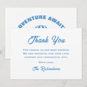 Blue White Baby Shower Fun Trendy Adventure wartet Dankeskarte (Vorne/Hinten)