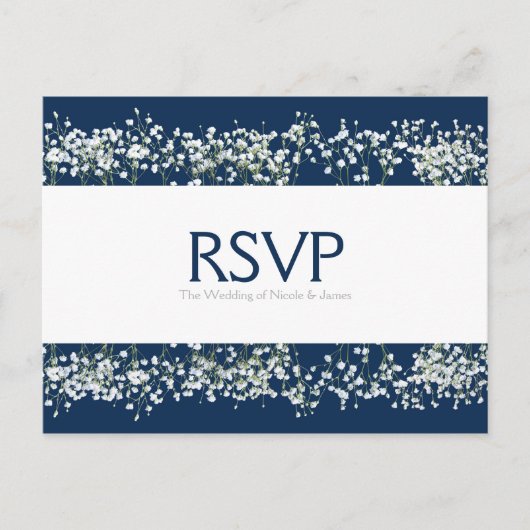 Blue & White Babys Atem Wedding RSVP Card Einladungspostkarte (Vorderseite)