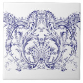 Blue & White Barock Rokoko Cartouche Frieze Fliese (Vorderseite)