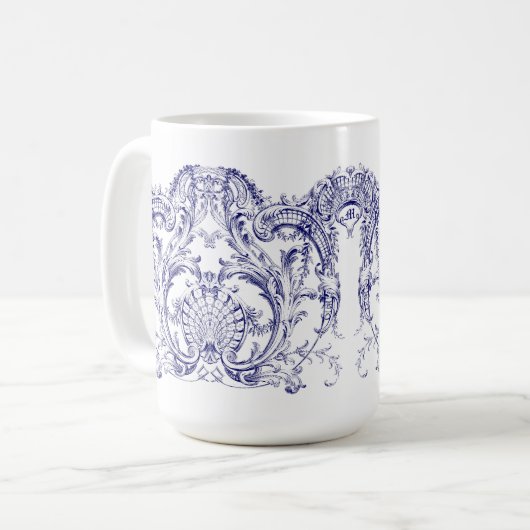 Blue & White Barock Rokoko Cartouche Frieze Kaffeetasse (Vorderseite Links)