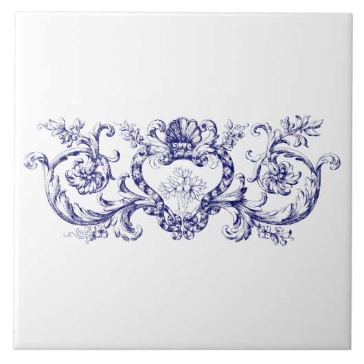 Blue & White Barock Rokoko Muschel Cartouche Friez Fliese (Vorderseite)