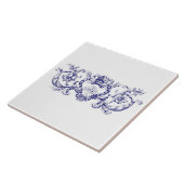 Blue & White Barock Rokoko Muschel Cartouche Friez Fliese (Seite)