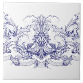 Blue & White Baroque Rokoko Rocaille Frieze Fliese (Vorderseite)
