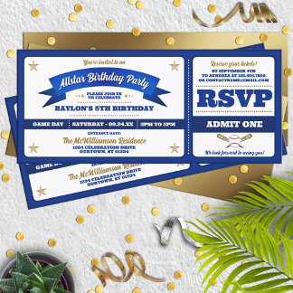 Blue & White Baseball Allstar-Ticket Geburtstag Einladung