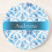 Blue White Batik Floral Getränkeuntersetzer (Vorne)