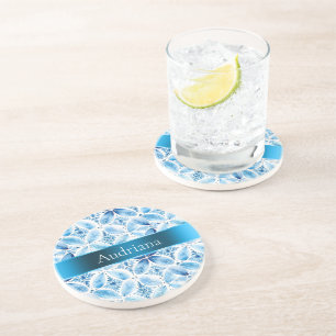 Blue White Batik Floral Getränkeuntersetzer