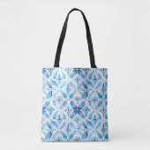 Blue White Batik Floral Tasche (Vorderseite)