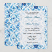 Blue White Batik Floral Wedding Einladung (Vorne/Hinten)