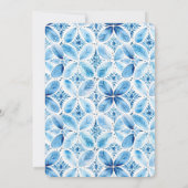 Blue White Batik Floral Wedding Einladung (Rückseite)