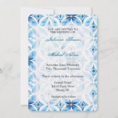 Blue White Batik Floral Wedding Einladung (Vorderseite)