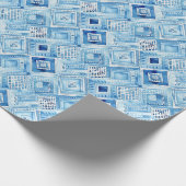 Blue White Batik Square Jewel Geschenkpapier (Ecke)