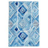 Blue White Batik Square Jewel Mittlere Geschenktüte (Rückseite)