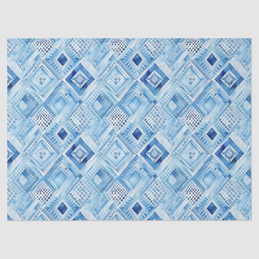 Blue White Batik Square Jewel Seidenpapier (Vorderseite)