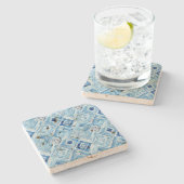 Blue White Batik Square Jewel Steinuntersetzer (Seitenansicht)