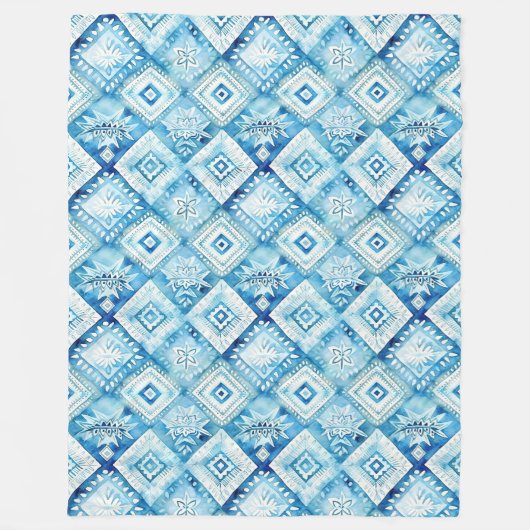 Blue White Batik Squares Fleecedecke (Vorderseite)