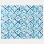 Blue White Batik Squares Fleecedecke (Vorderseite (Horizontal))