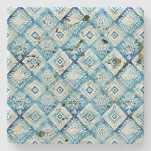 Blue White Batik Squares Steinuntersetzer